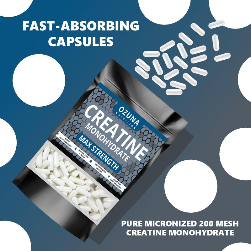 Creatine Monohydrate 3000mg | 60 Vegan Capsules | Micronised for Easy Absorption | Creatine Monohydrate Powder Tablets for Men & Women | Unflavoured, Gluten-Free & Keto-Friendly