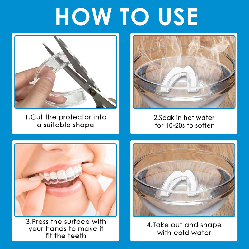 [Australia] - Pack of 4 nighttime grinding splints, 2 sizes, silicone tooth splint, mouth guard, bite splint, against bruxism, improves sleep quality, snoring splint, anti-snoring 