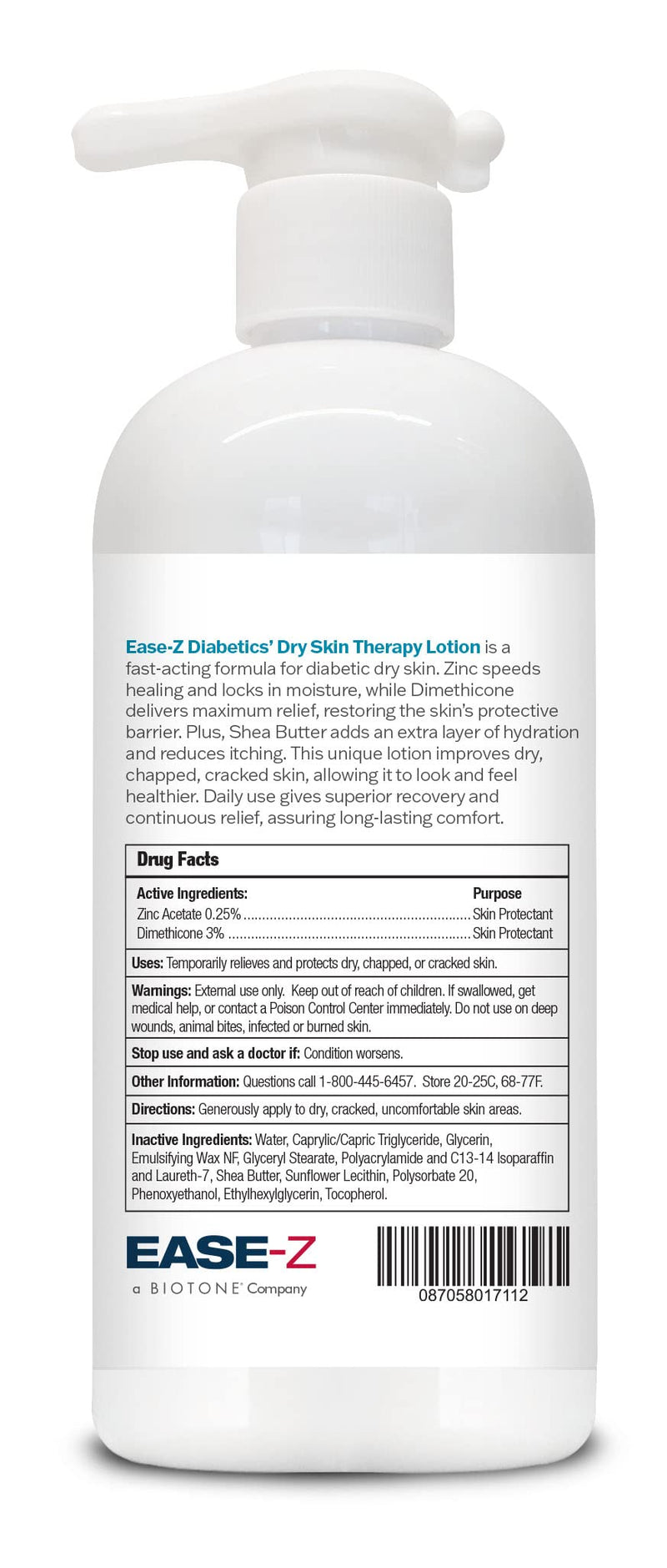 Diabetic Lotion for Dry Skin. Clinically Proven ingredients and ZINC relieve dryness, reduce redness, and calm itching. With Shea Butter. Fast-Acting, Long-Lasting. 10.9 oz 10.9 Fl Oz (Pack of 1)