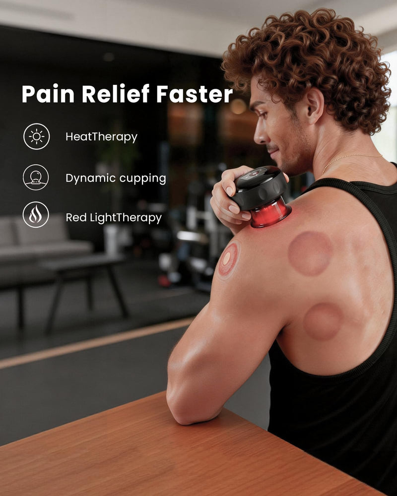 UOTT Smart Cupping Therapy Massager for Muscle Soreness, Pain Relief | 20 Levels Heat & Suction, 6-in-1 Smart Dynamic Cupping Set, Massage Device for Back Shoulder, Fitness Office Workers Home Use Black