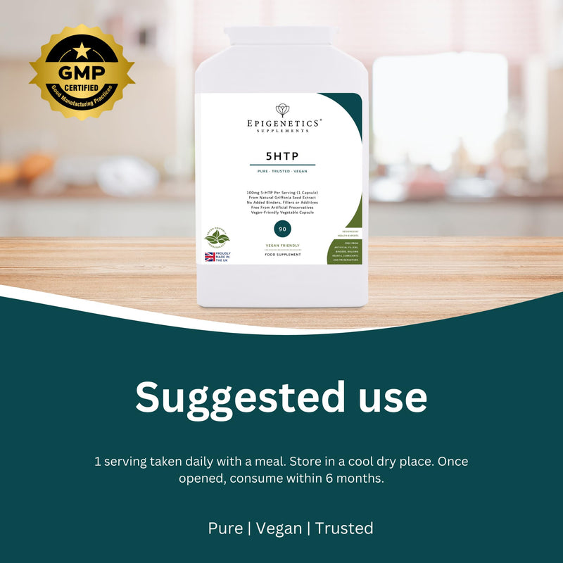 5-HTP 100mg | 90 Vegan Capsules | L-5-HTP (from Griffonia Seed Extract) | 100mg 5-HTP Per Serving | Vegetable Capsules | 1 Capsule Daily (3 Month Supply)