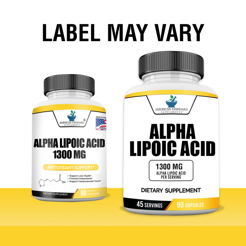 American Standard Supplements Alpha Lipoic Acid 1300mg Per Serving - Vegan, Gluten Free, Non-GMO, 90 Capsules, 45 Servings 90 Count (Pack of 1)