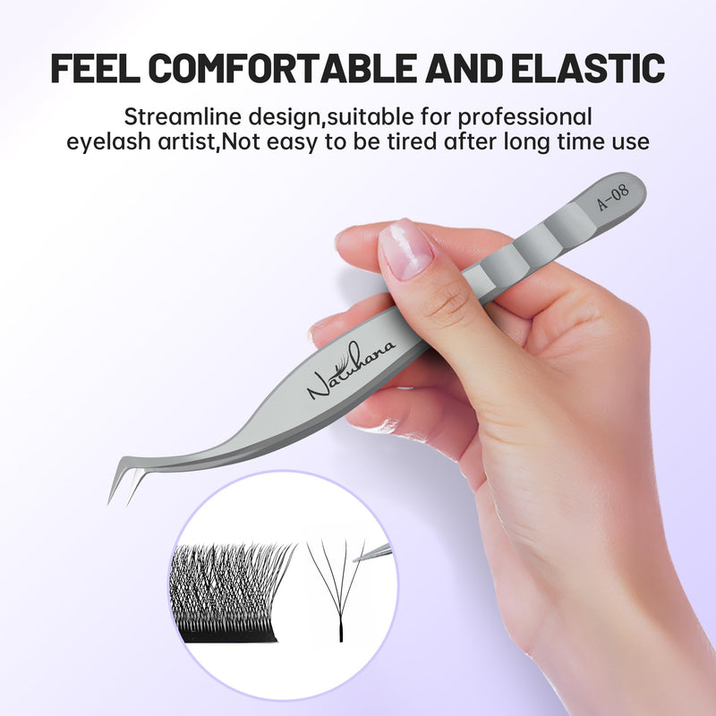 High Precision Lash Tweezers for Individual and Volume Eyelash Extensions Premium Stainless Steel Curved Fiber Tip Professional Isolation Tweezer A-08+06+03+01+02