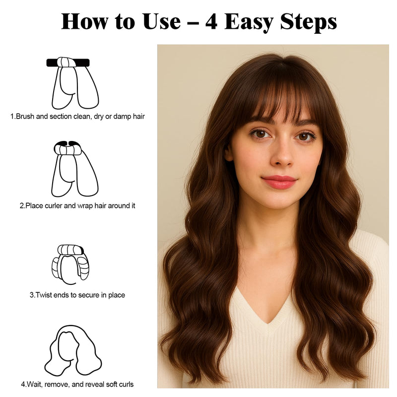 Heatless Curls Overnight Rods Set – 8PCS Flexible Heatless Curling Rods for Long & Short Hair, Soft No Heat Hair Curler Blowout Styling Tools for Loose Waves or Tight Curls 3*Pink 5*Brown