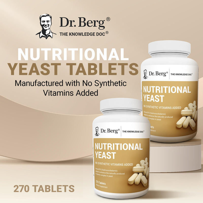 Dr. Berg Nutritionals Yeast Tablets – Natural B12 Added - All 8 B Vitamin Complex – Organic Vanilla Flavor - 270 Vegan Tablets Dietary Supplements 270 Count (Pack of 1)