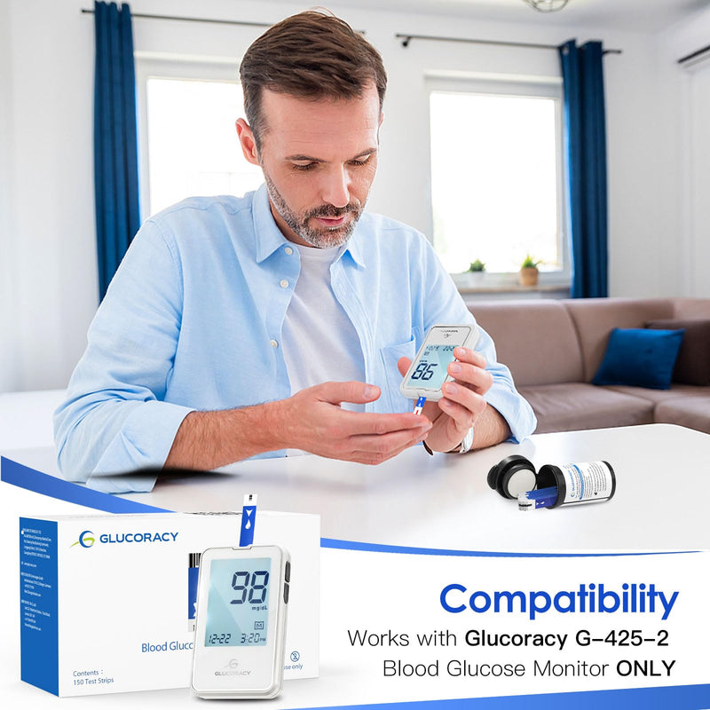 Glucoracy Blood Glucose Test Strip Kit with 150 Blood Sugar Test Strips G-425-2 / G-425, Diabetic Home Testing Kit 150 Pieces