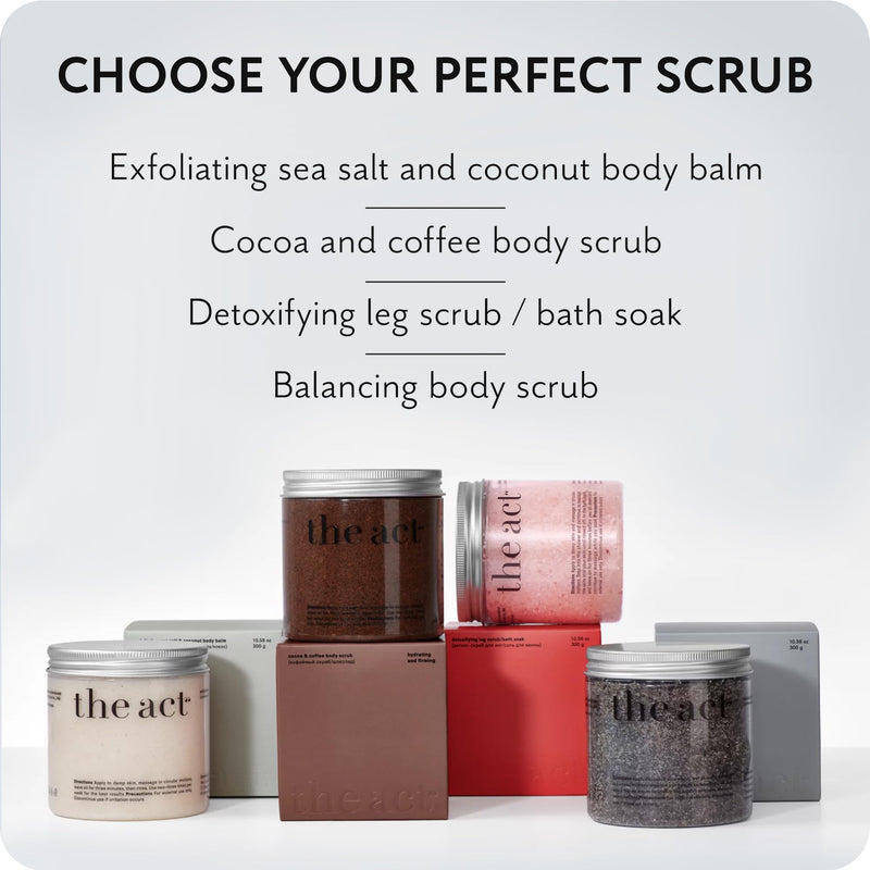 THE ACT Coffee Body Scrub with Salt & Cocoa – Exfoliating Scrub for Cellulite, Stretch Marks, Ingrown Hair – Organic Moisturizing Body Scrub with Vitamin E & Menthol – Gift for Women & Men, 10.58 Oz Cocoa & Coffee 10.58 Ounce (Pack of 1)