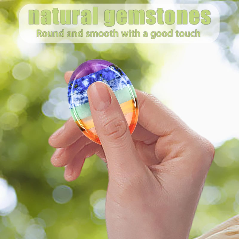 [Australia] - Pack of 2 Chakra Crystals Thumb Stones, Crystal Worry Stone Healing Stones Gemstones Lucky Charm Oval Palm, 7 Chakra Worry Stone, Palm Stone for Meditation Reiki Balancing with Box, Card 