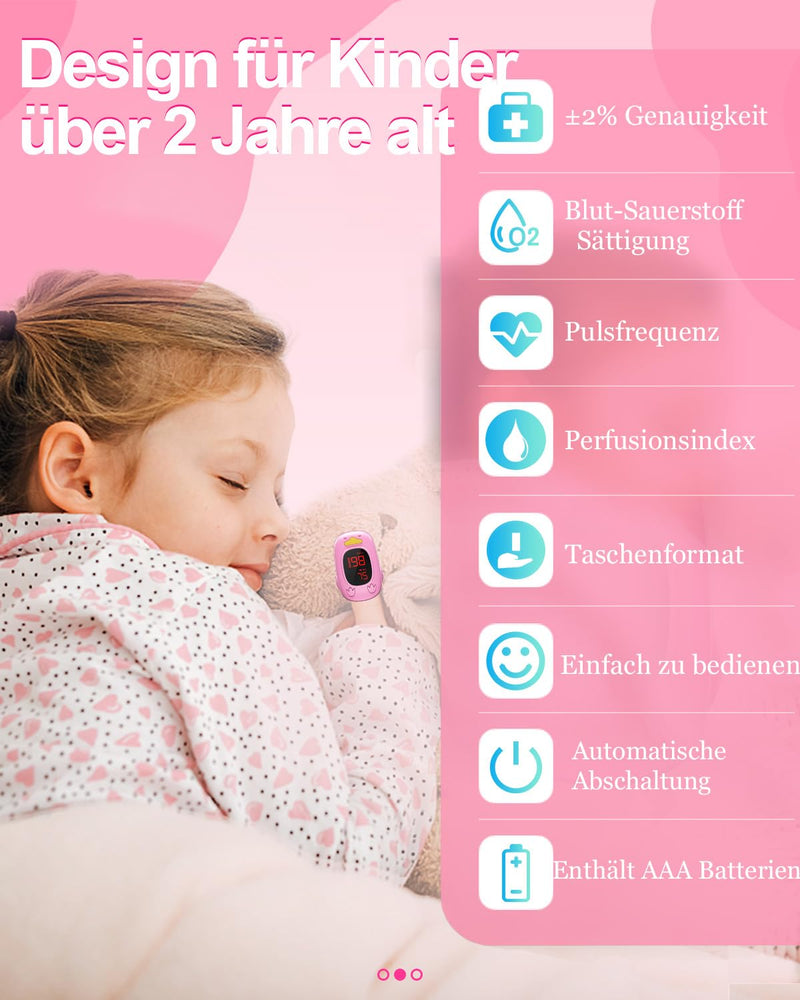 [Australia] - Children's pulse oximeter, HOLFENRY oxygen saturation meter oximeter children's finger pulse oximeter with cute design for SpO2 and pulse measurement for adults baby from 2 use at home and at school pink 