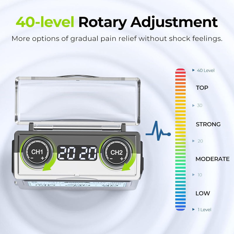 AUVON Rechargeable Digital TENS Unit Muscle Stimulator, Customizable 8-Mode | TENS Machine with 40 Levels for Gradual Neck, Shoulder, Back Pain Relief, 600 mAh Battery Life, 12 Electrodes, A Carry Case