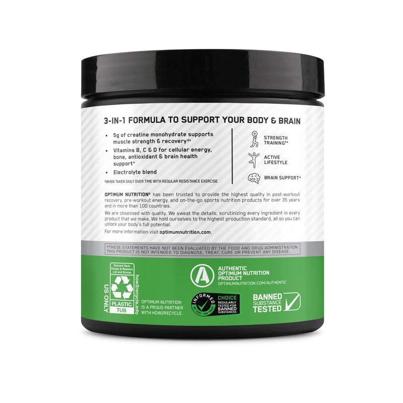 [Australia] - Optimum Nutrition Creatine Monohydrate Plus Powder, Strawberry Peach Flavored Creatine Performance Blend, with Electrolytes for Hydration, Added Vitamins, 40 Servings, 360 Grams (Packaging May Vary) 360 Gram (Pack of 1) 