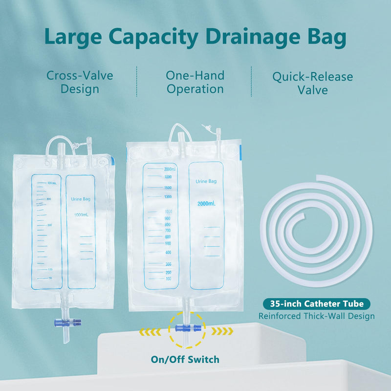 [Australia] - Wearable Urine Collector with Reusable Silicone Unit with Breathable Fixative Pant with Two Urinary Drainage Bags 2000ml 1000ml and 1.2m Catheter Soft Edge Spill Resistant, Elderly Men Blue Elderly Male Blue 