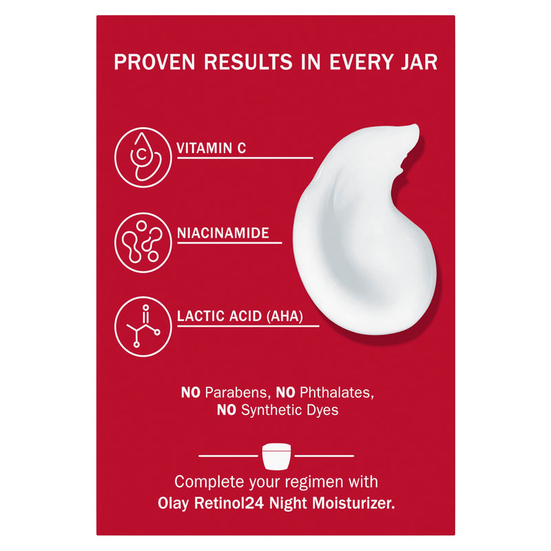 Olay Vitamin C Face Moisturizer, Brightening Cream for Women, Instant Hydration, Evens Tone, Dark Spot & Hyperpigmentation Reduction, Glowing Skin Care - Niaciniamide, Lactic Acid, 1.7 Oz 1.7 Fl Oz