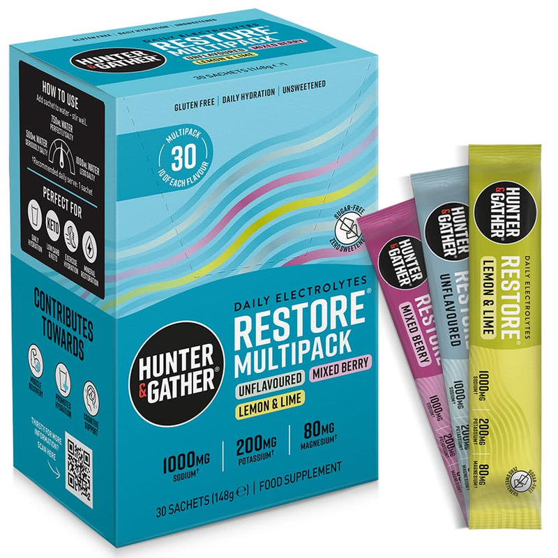 [Australia] - Hunter & Gather Restore Electrolyte Powder Bag x 30 I Multipack | Sugar-free I 100% natural hydration I Optimal mineral ratio I Keto I Scientifically formulated 