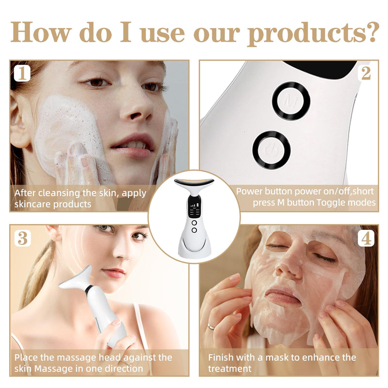 Facial Massager, 7 Color Neck Massager and Skin Care Tool,Skin Contouring, Relaxation, Rejuvenation, for Anyone who Loves Skincare - Home &Travel Use