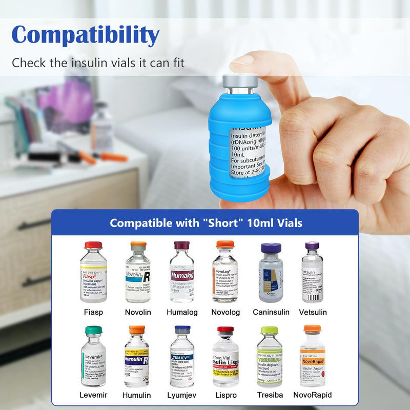 [Australia] - Insulin Via Bottle Protector Case for Diabetic, Insulin Vial Holder Silicone Protective Sleeve to Protect Your Insulin Vial from Breaking, for Most 10ML Insulin Vials, 2-Pack (Short-Blue) Short-Blue 