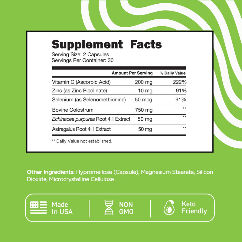 Vital Vitamins Colostrum Supplement - Vitamin C, Zinc, & Selenium - from First Milking - Standardized to Contain 10% IgG Immunoglobulins - Grass-Fed American Cows - 60 Capsules (Pack of 3) 60 Count (Pack of 3)
