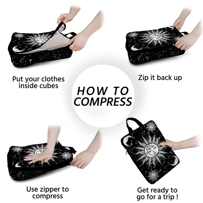 6 Pcs Compression Packing Cubes Waterproof Suitcase Travel Bag Luggage Backpack Organizer Travel Cubes for Packing-Gothic Style Gothic Style