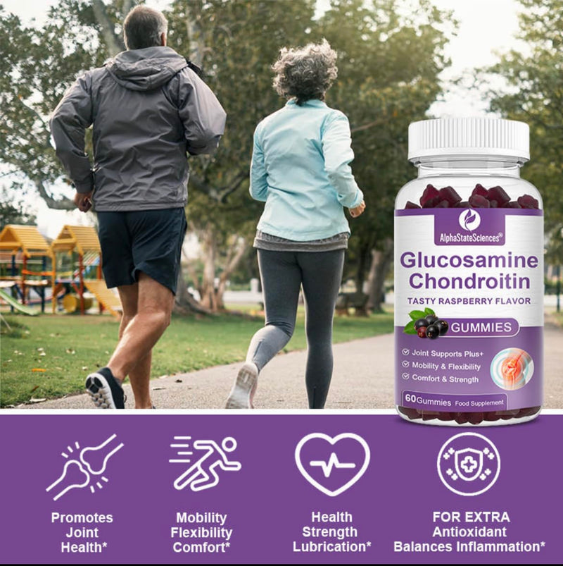 Raspberry Bliss Glucosamine Chondroitin Gummies 1500mg High Strength - 60 Gummies