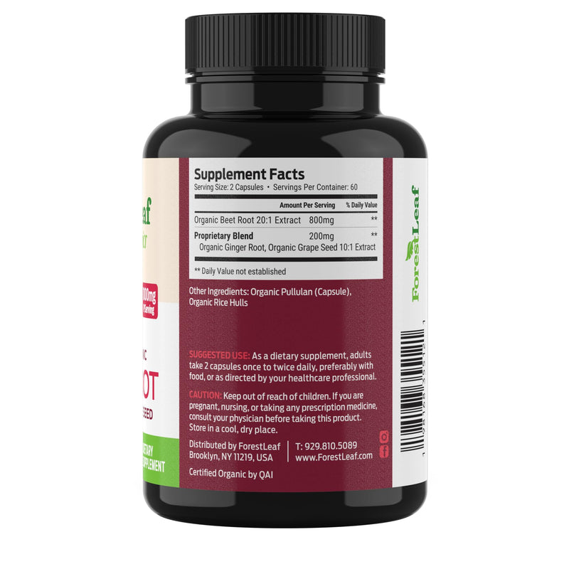 [Australia] - ForestLeaf Beet Root Capsules, 1000mg, 20:1 Extract, with Ginger, Grape Seed, Supports Blood Flow, Energy (120 Count (Pack of 1)) 120 Count (Pack of 1) 