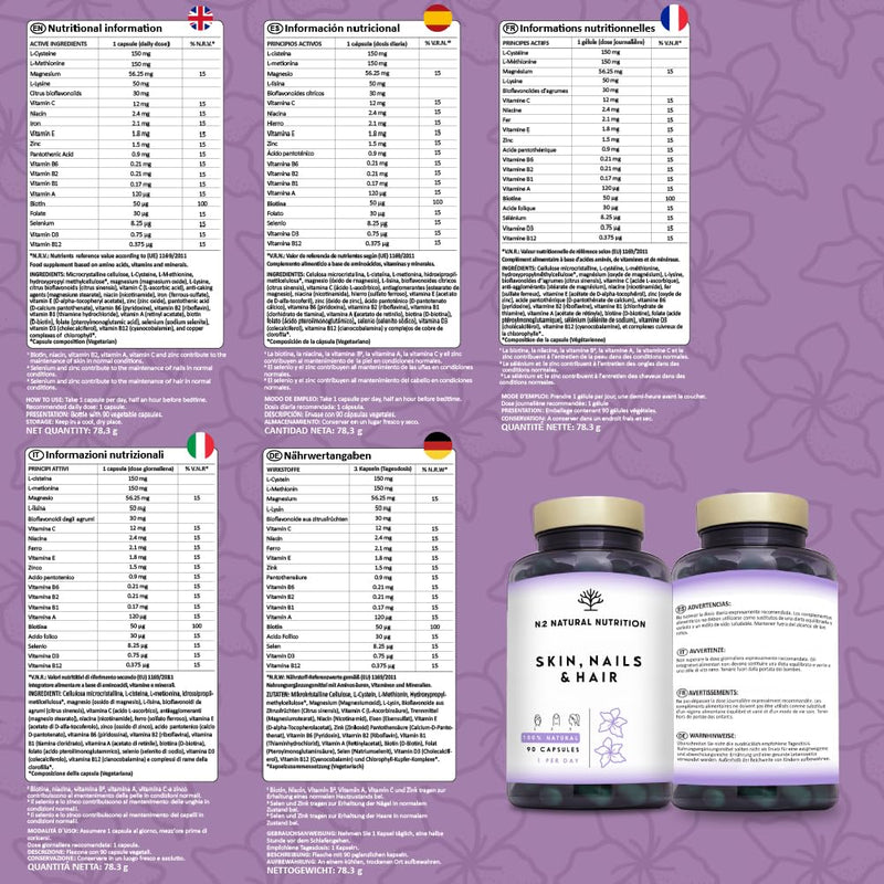 Hair Skin and Nails Supplement Biotin Hair Growth Nails Beard and Skin Care. Vitamins and Minerals for Women and Men. Fight Hair Loss 90 Capsules High Strength. N2 Natural Nutrition Biotin Skin and Nails