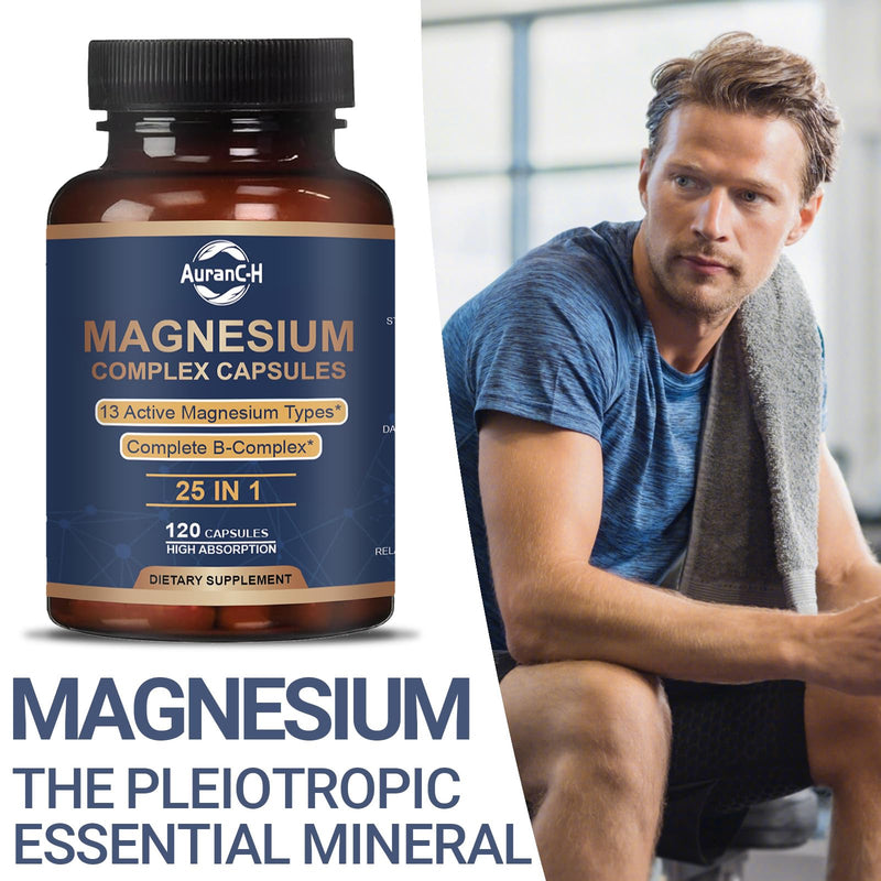 25-in-1 Magnesium Complex with Methylated B Complex Magnesium Glycinate Citrate Malate Taurate Gluconate Aspartate Carbonate D3 K2, Magnesium Complex Supplement for Relaxation Energy & Nerve