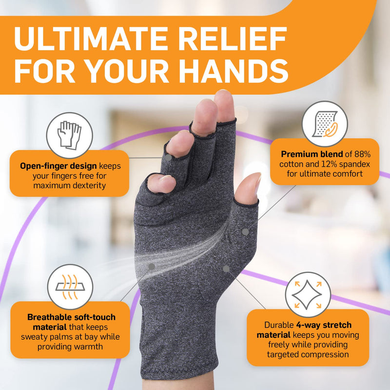 [Australia] - Compression Gloves: Open-Fingertip Arthritis Gloves; Fingerless Gloves Men & Women; Open Finger Gloves, Ideal as Carpal Tunnel Gloves, Raynauds Gloves, Hand Brace for Arthritis [Grey, Medium] Gray 