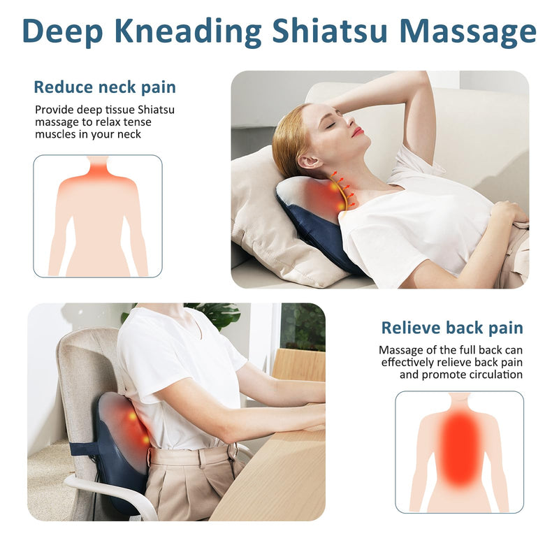 [Australia] - MOUNTRAX Shiatsu Back Massager with Heat, Gifts for Women Men, Back Massager for Pain Relief Deep Tissue, 3D Kneading Massage Pillow for Back 