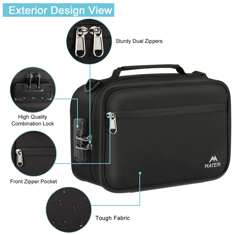 [Australia] - MATEIN Smell Proof Bag, Odor Proof Bags Stash Box Container with Combination Lock, Travel Storage Case with Detachable Shoulder Strap, Scent Proof Bag Gifts for Men & Women Black 