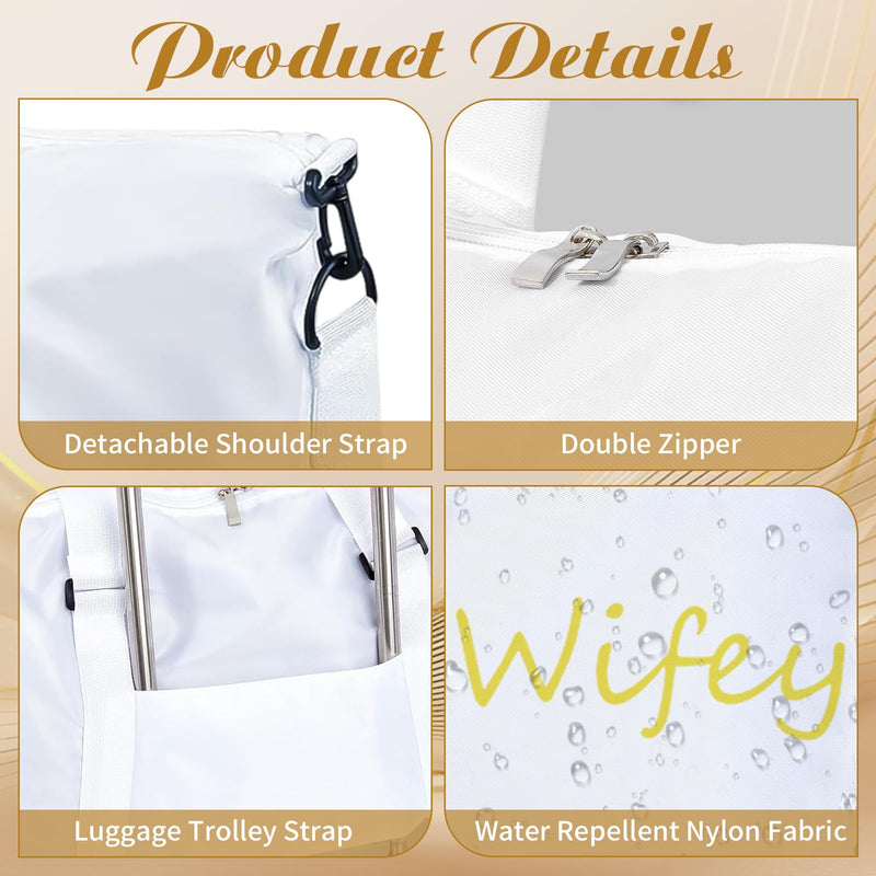 2 Pcs Wifey Hubby Duffle Bag Set White Black Wedding Travel Bags Waterproof Honeymoon Travel Bags Weekender Tote Bag For Women Men Couple Bridal Shower Honeymoon Party Organizer Supplies