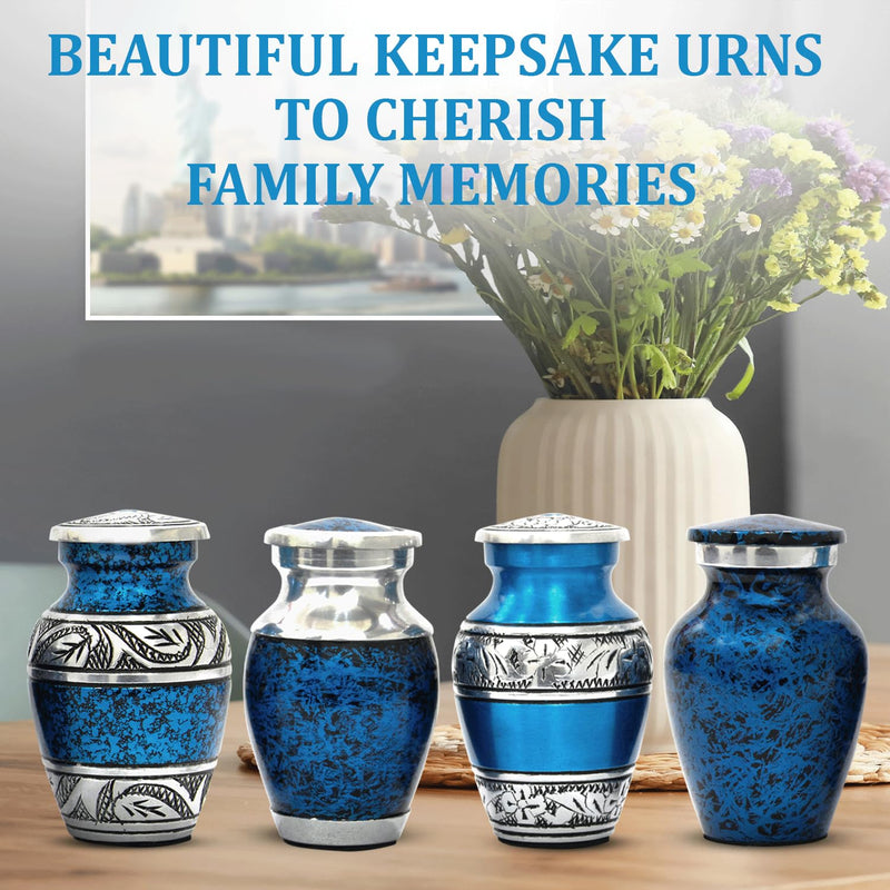 [Australia] - Graceful Small Urns for Human Ashes Keepsake – Elegant Cremation Urn – Tiny Urn Keepsakes for Women – Mini Urns for Ashes for Cherished Memories (Blue, Set of 4) Blue 
