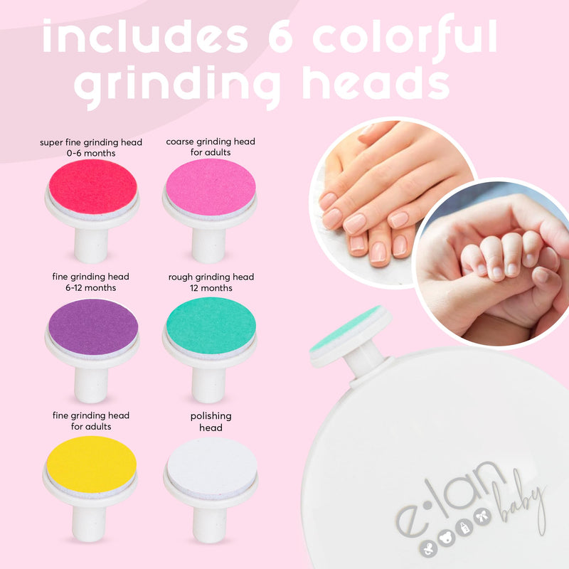 [Australia] - Electric Nail Trimmer, Baby Nail File, Safe + Easy Baby Nail File for Newborns, Infants & Toddlers, 6 Grinding Heads, Gentle Nail Care 