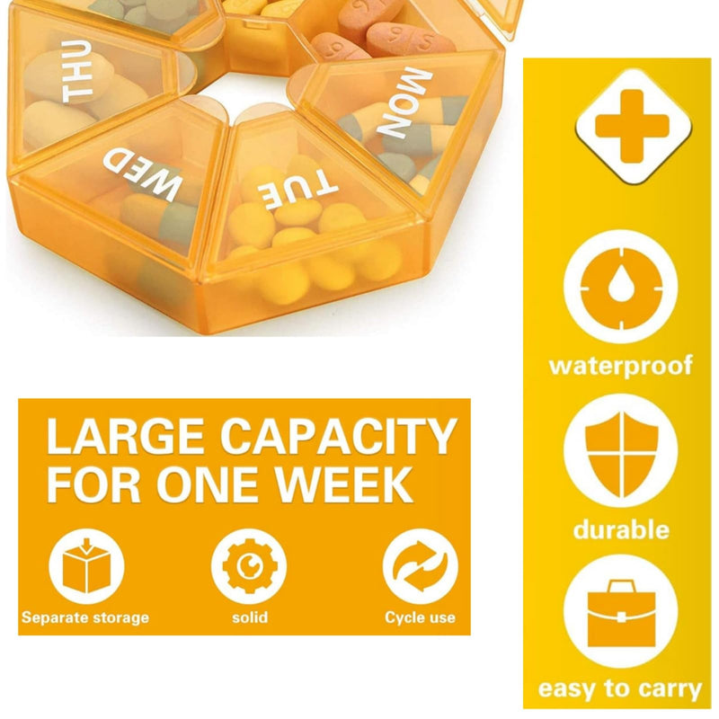 Weekly Pill Organizer, 2 Pack Box, BPA Free Medicine Case, Medicine Pills Box for Supplements, Medication, Vitamins and Fish Oils, Daily Travel Pill Box 7 Day. ﻿ 7ge-orange