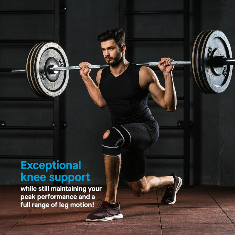 [Australia] - POWERLIX Adjustable Compression Knee Brace for Men & Women, featuring Stabilizers & Patella Support, Optimal Recovery for Knee Pain, Medical Knee Sleeve for Arthritis, Weightlifting, Dance, Running Large Black with Strap 