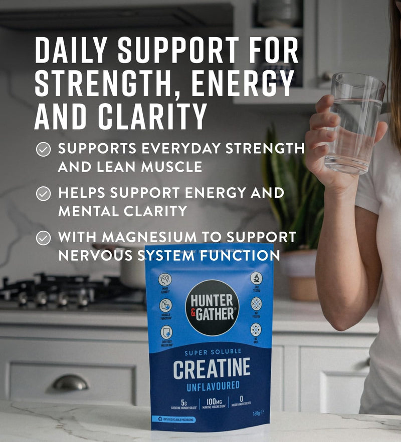 Hunter & Gather Daily Creatine Powder with Magnesium – 5g Creatine Monohydrate – Supports Strength, Energy, Clarity & Muscle Function – Super Soluble, Neutral Taste, Third-Party Tested