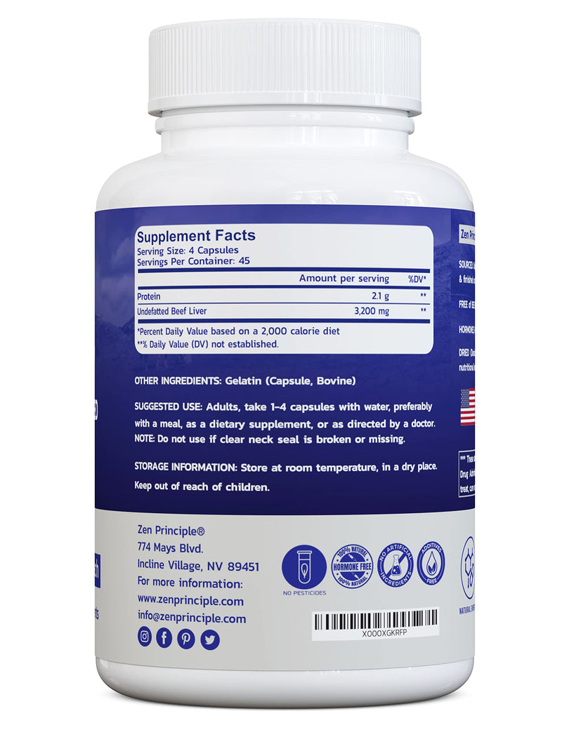 [Australia] - Zen Principle Beef Liver Supplement Grass-Fed, Pasture-Raised Cows. Desiccated Liver Supplement, No Hormones or GMO. Natural Energy from Iron, Protein, Vitamins. 2-Pack, 360 Capsules. 