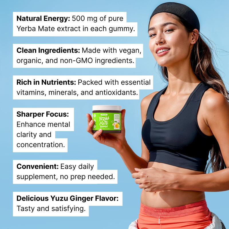 [Australia] - Yerba Mate Gummies, Yuzu & Ginger - Made with Organic, Unroasted Yerba Mate. Free from Added Caffeine. Vegan, Non-GMO, Gluten-Free, Kosher. 50 Delicious Supplement Gummies 