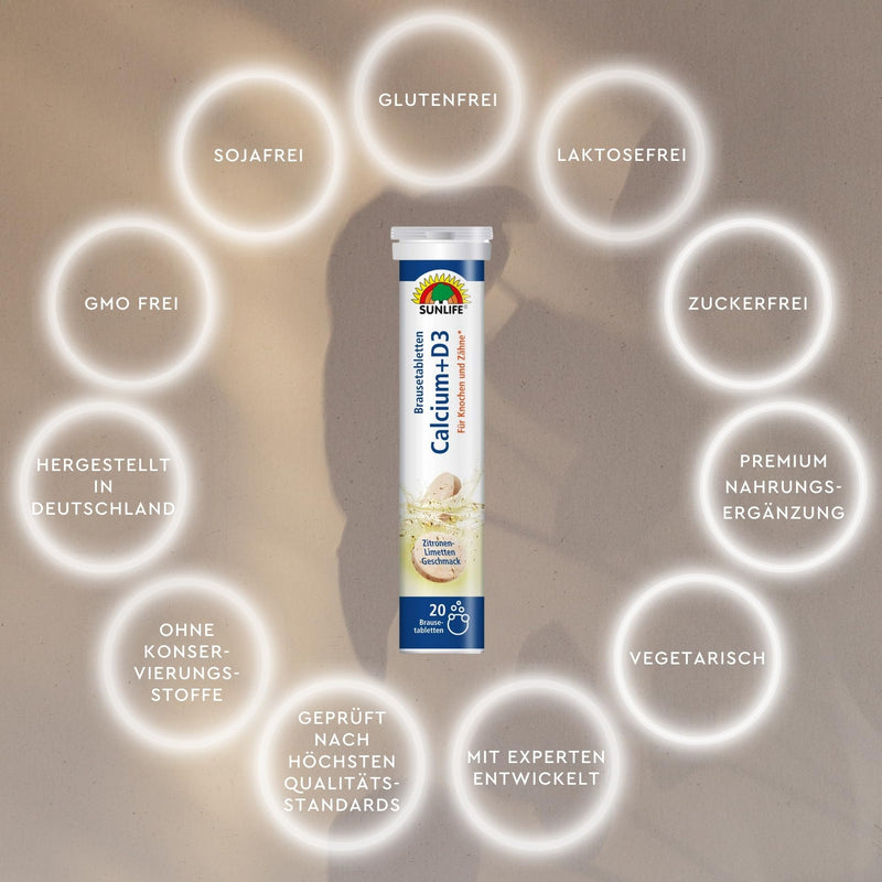 [Australia] - SUNLIFE Calcium+D3 effervescent tablets: For bones and teeth, 20 tablets with calcium & vitamin D3, lemon flavor, 80g, 1x 20 pieces 