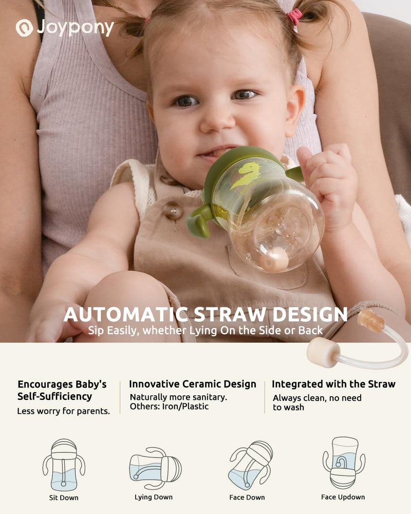 [Australia] - Sippy Cups for Toddlers 1-3, Spill Proof Weighted Straw Cup with Handle for Baby 6 Months + old, 2 Silicone Straws, PPSU, BPA Free, 9 oz (Green) 9 Ounces Green/1 PCS 