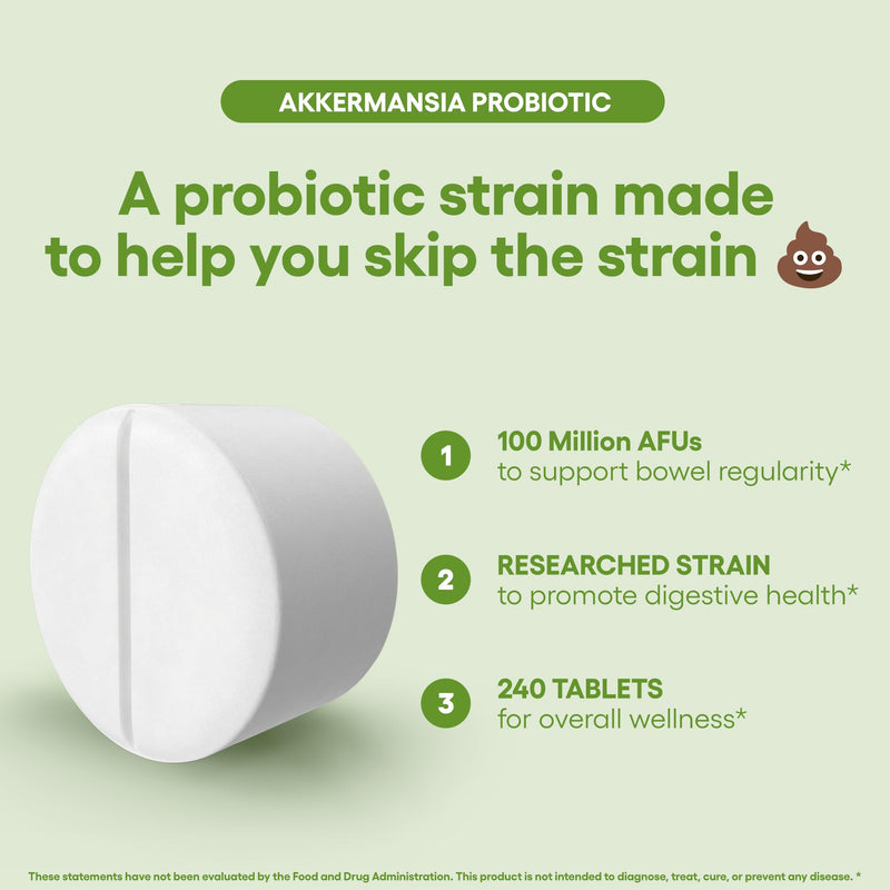[Australia] - Akkermansia Muciniphila Probiotic Supplement 240 Tablets 100 Million AFU Probiotics for Men & Women Supports Intestinal Digestive & Gut Health (240, Akkermansia Muciniphila) 1 Count (Pack of 240) 