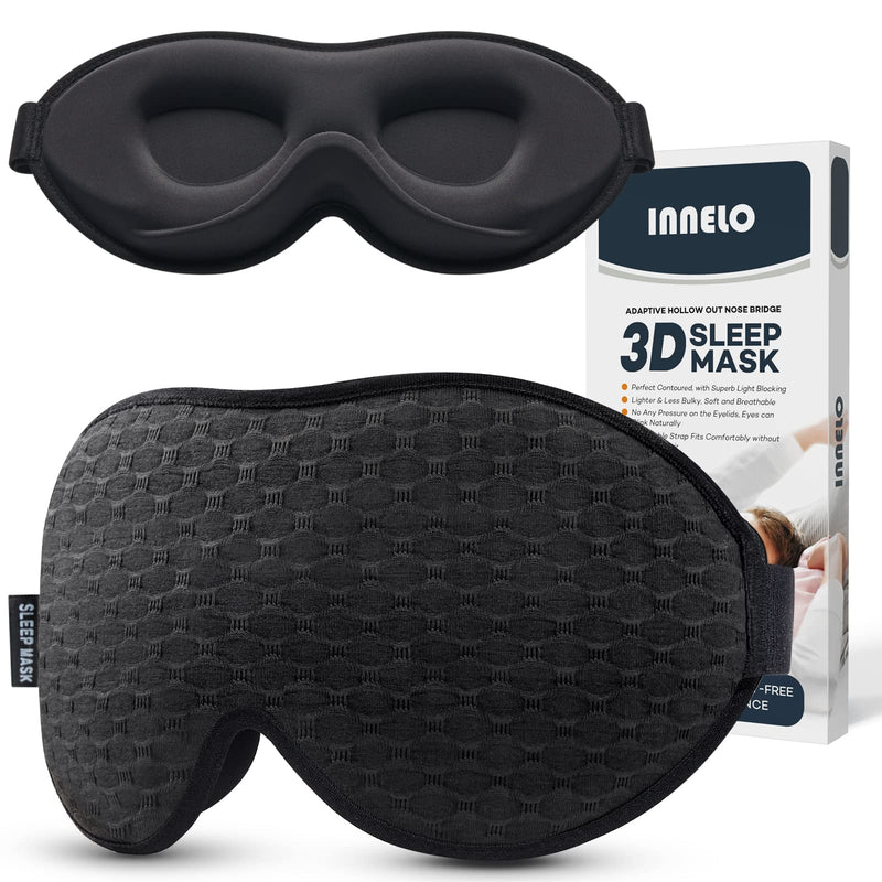 [Australia] - INNELO 3D Contoured Sleep Mask for Side Sleepers, 100% Light Blocking Sleeping Mask for Men & Women, Soft, No Pressure on Eyes, Airplane Blindfold for Travel, Night Eye Cover for Nap, Yoga, Black 