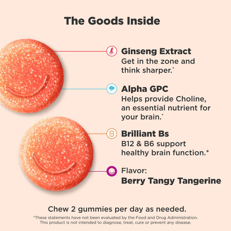 OLLY Laser Focus Gummy, Ginseng, Alpha GPC, B Vitamins, Berry Tangerine Flavor - 36 Count (Pack of 2) 36 Count (Pack of 2)