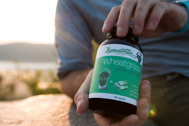 [Australia] - Organic Wheatgrass Juice Powder Capsules by Sproutman - 100% Pure Wheatgrass - Aids Digestion - High in Vitamins, Antioxidants, Chlorophyll, Enzymes, Minerals & Energy (150 Pills) 