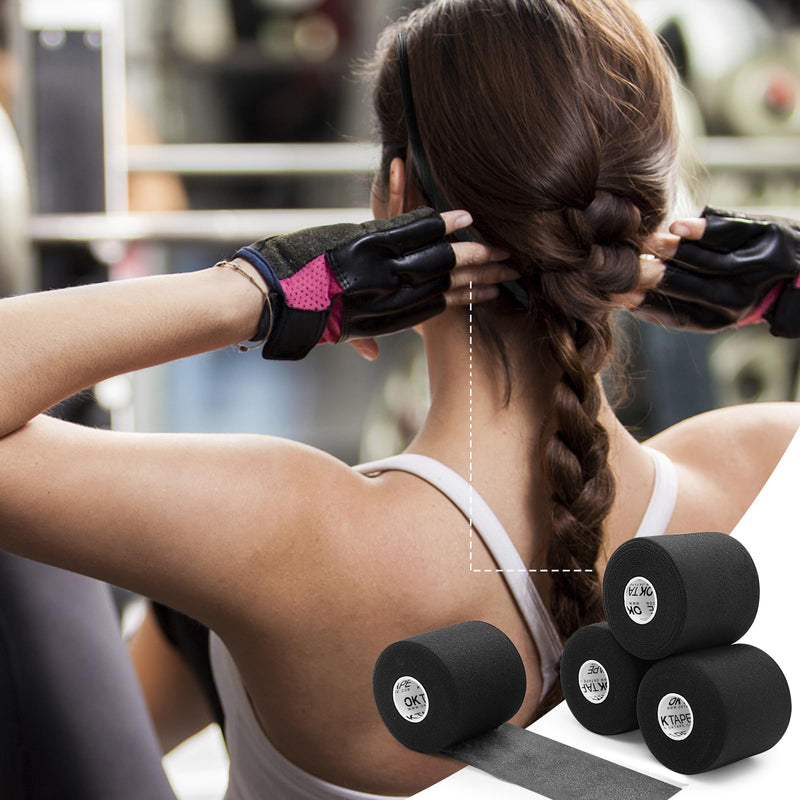 [Australia] - OK TAPE Pre Wrap Tape (4-Rolls) - Athletic Foam Underwrap for Sports, Protect for Ankles Wrists Hands and Knees, 2.75 Inches x 30 Yards - Black 