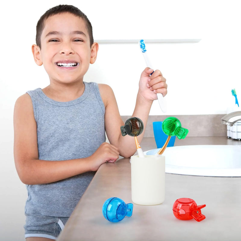 [Australia] - 4 Pack Travel Toothbrush Head Covers Portable Toothbrush Protector Cap Brush Pod Case Plastic Protective Clip for Household Travel, Camping, Bathroom, School, Business Blue, Green, Grey, Red 