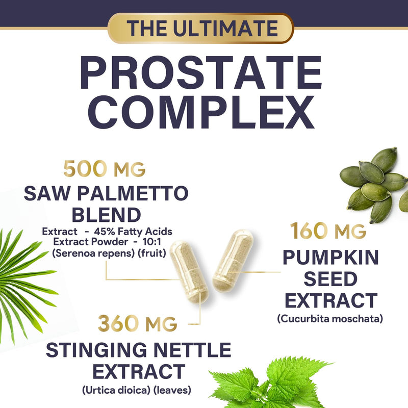 [Australia] - Prostate Health Supplements for Men - 3X Formula with Saw Palmetto Blend Stinging Nettle Root & Pumpkin Seed Extract Support Complex - Supports Bathroom Trips Prostate & Urinary Health - 120 Capsules 120 Count (Pack of 1) 