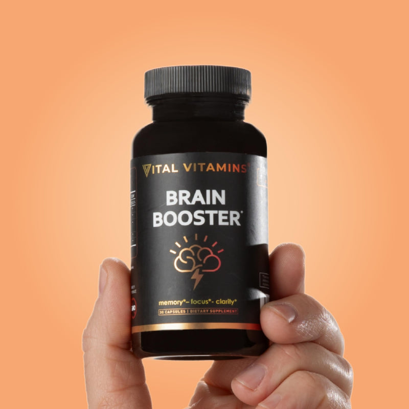 Vital Vitamins Brain Booster Supplements for Memory and Focus, 30 Capsules | Brain Health Support for Adults and Seniors with Bacopa Monnieri & Ginkgo Biloba, Non-GMO, Caffeine-Free & Stimulant-Free 30 Count (Pack of 1)