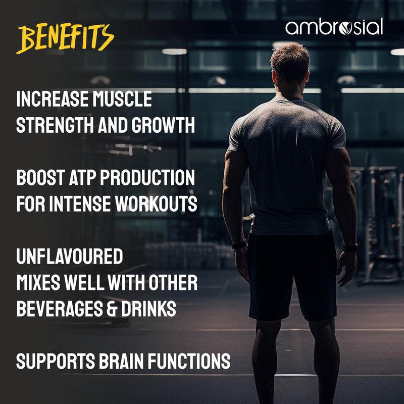 Ambrosial Creatine Monohydrate Powder 5000 mg per Serving x 90 Servings, 450 g - Unflavoured, Vegan Creatine Supplement for Men & Women, GMP-Certified, Non-GMO & Gluten Free