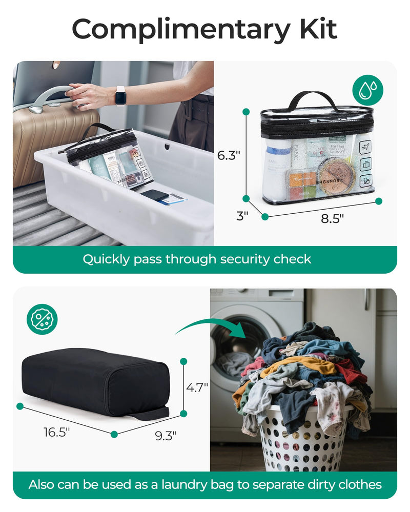 BAGSMART Duffle Bag for Travel, Gym Bag for Women, Weekender Carry on | PVC Wet Pocket, Airline Approved Personal Carry-on Size, Fits Under-seat, One Bag for Gym, Travel, Hospital, Overnight Black Large
