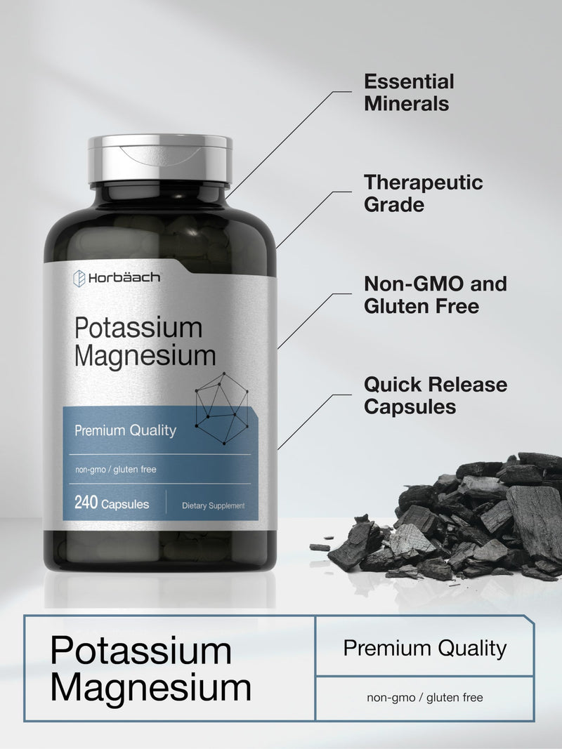 Horbäach Potassium Magnesium Supplement | 240 Capsules | Non-GMO & Gluten Free